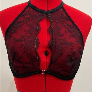 Victoria's Secret Black and Red Lace Bralette 34D halter